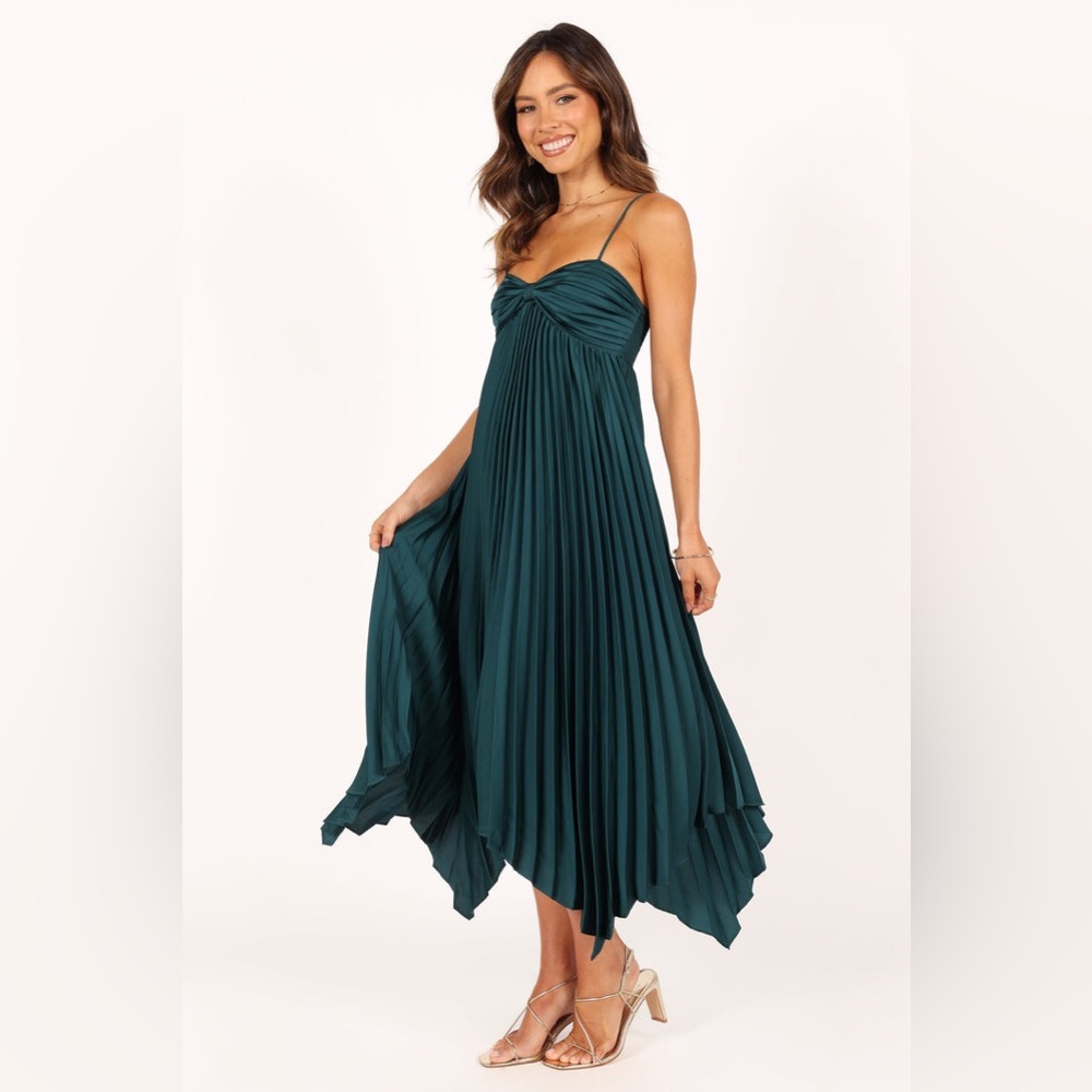 Petal & pup satin pleated handkerchief hem midi dress nwot